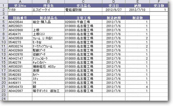 EXCEL部品表から小作番取込登録